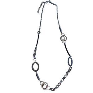 Chico's Signed Mixed Metal Long Necklace Gold Silver Tone Disc